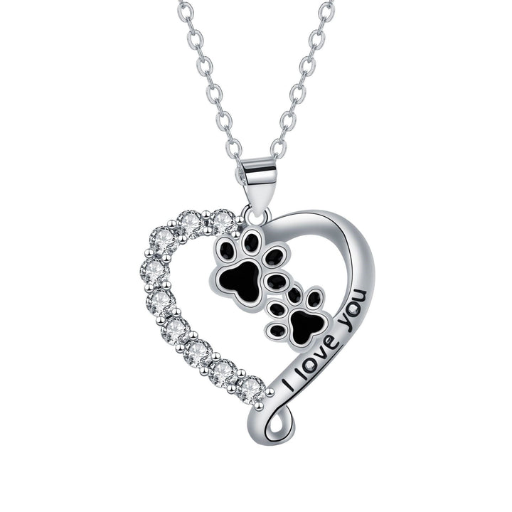 Heart Friend Paw Necklace in Silver-Black