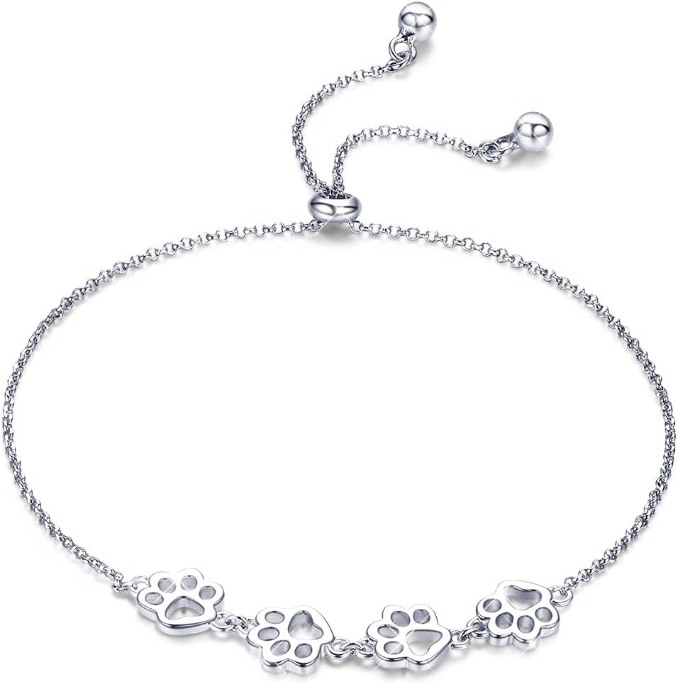 Sterling Silver Dog Paw Print Bracelet – Adjustable Bracelet