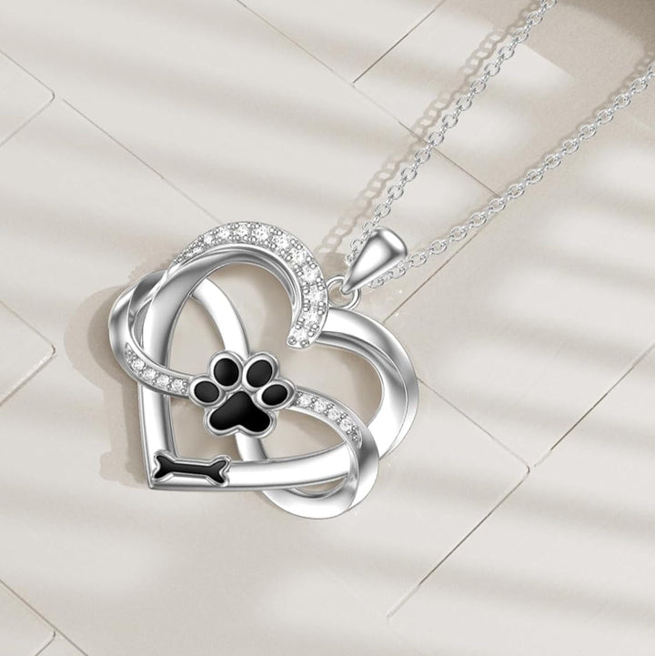 Infinity Necklace with Heart & Paw in Silver – Symbolic Pet Jewelry