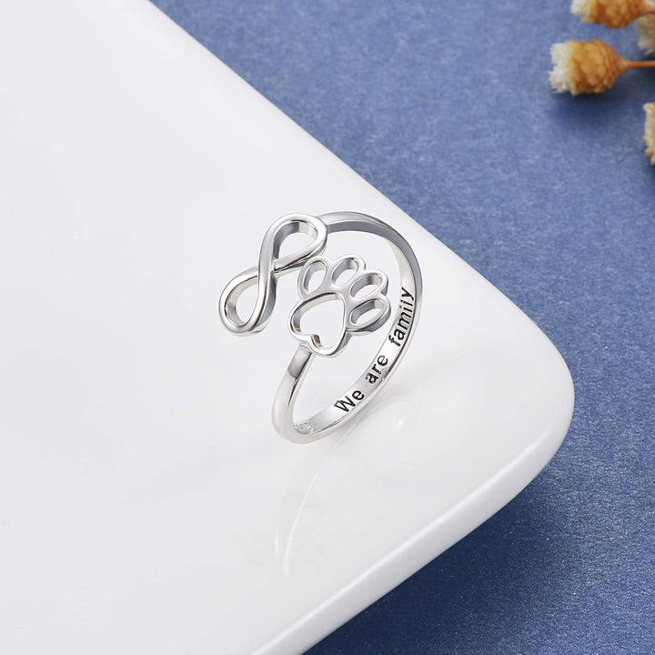 Handcrafted Paw Print Heart Sterling Silver Adjustable Ring