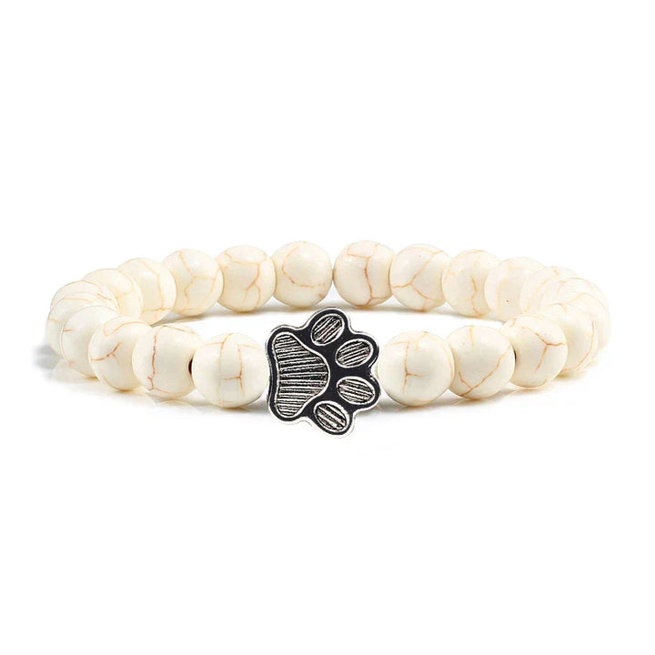 Natural Stone Bracelet with Paw Pendant – Elastic Beaded Bracelet for Men & Women