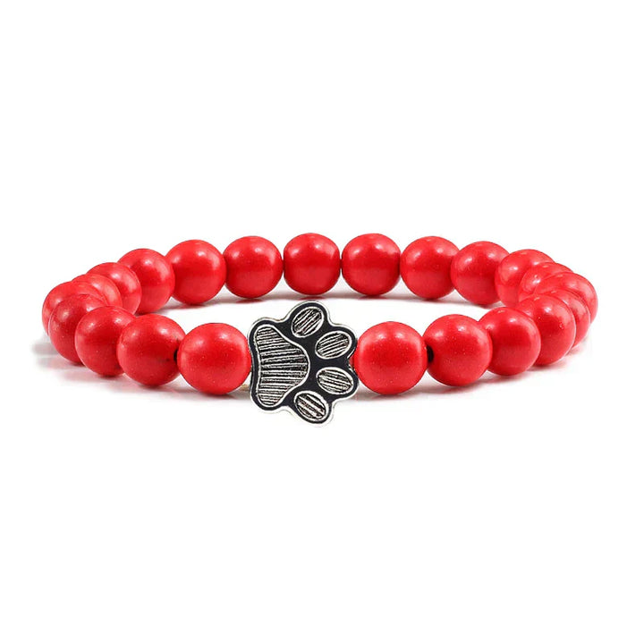 Natural Stone Bracelet with Paw Pendant – Elastic Beaded Bracelet for Men & Women