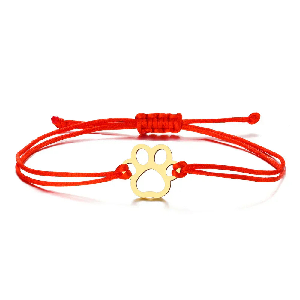 Adjustable Paw Bracelet with Black & Red Cord
