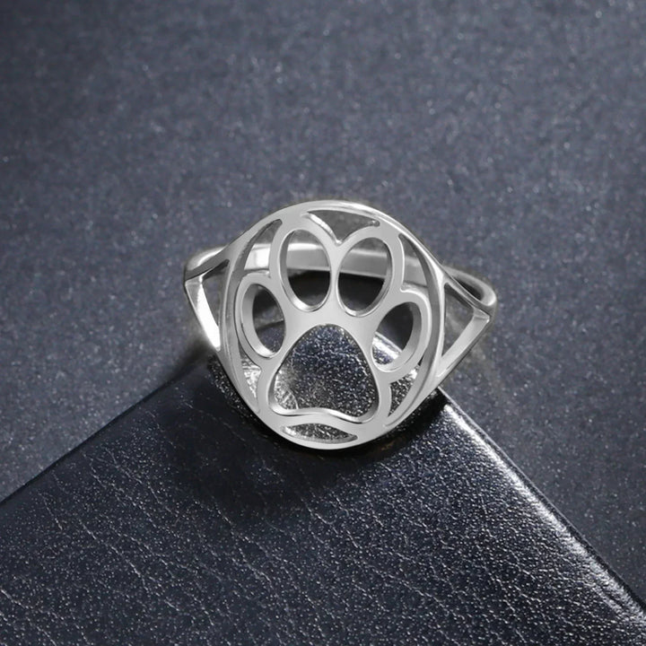 Delicate Paw Ring – Open Stainless Steel Ring with Animal Motif