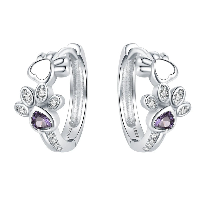 Paw Hoop Earrings made of Sterling Silver – Zirconia & Heartstone Jewelry for Women
