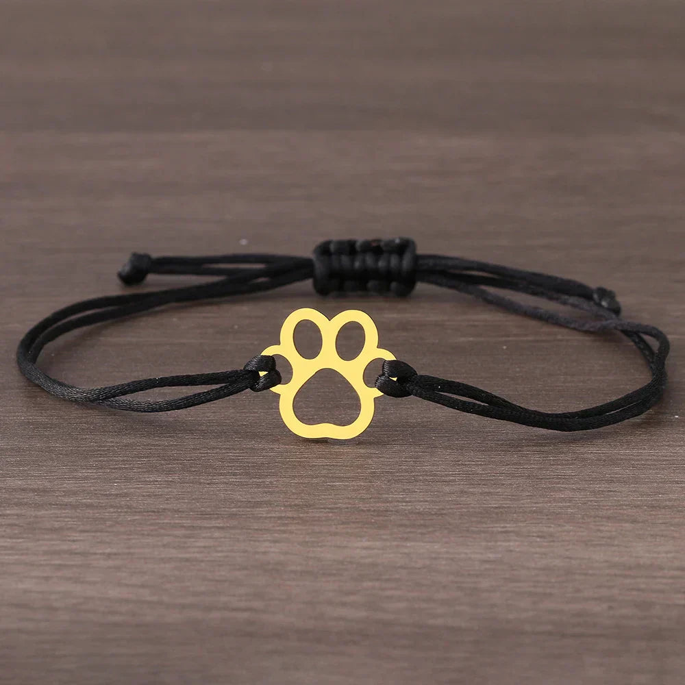 Adjustable Paw Bracelet with Black & Red Cord