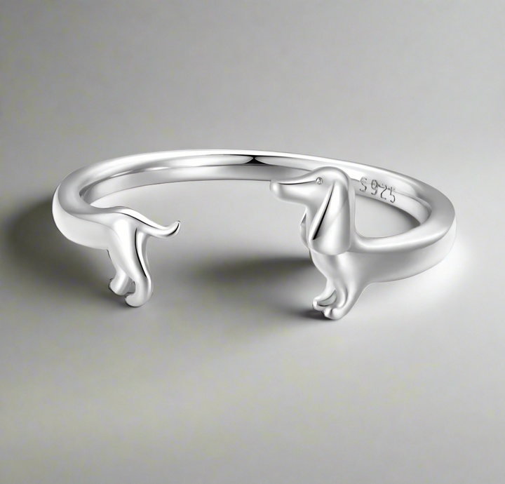 Adjustable Dachshund Ring made of Silver