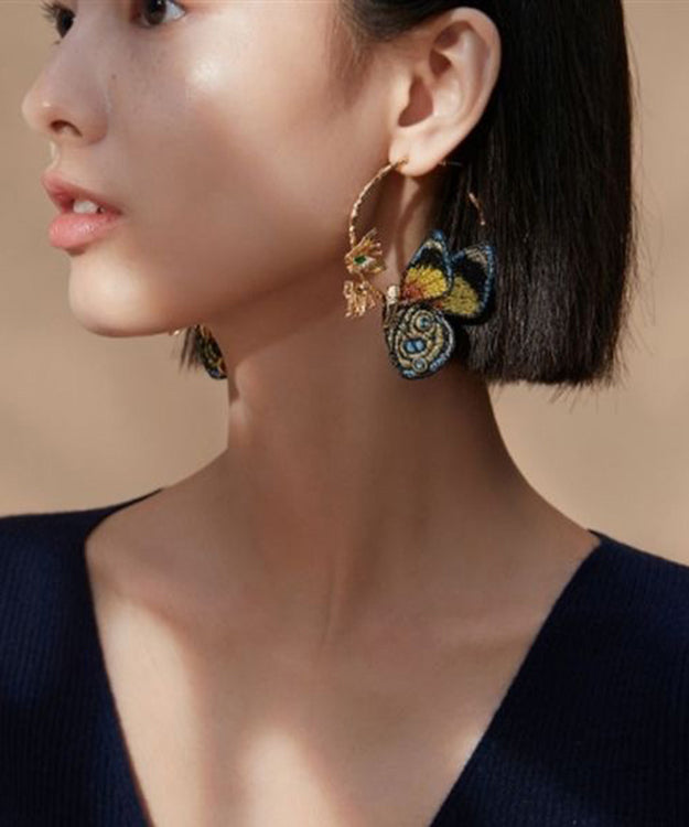 Earrings with Embroidered Butterfly Wings