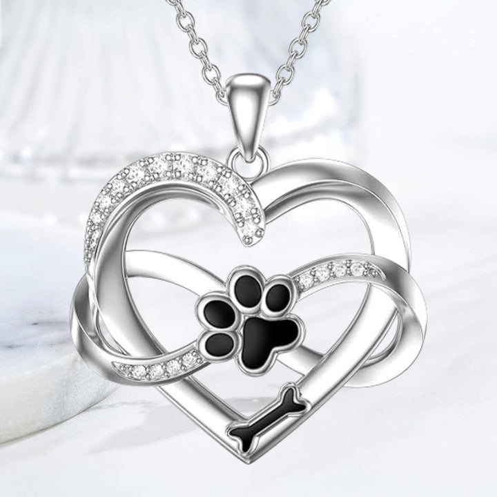 Infinity Necklace with Heart & Paw in Silver – Symbolic Pet Jewelry